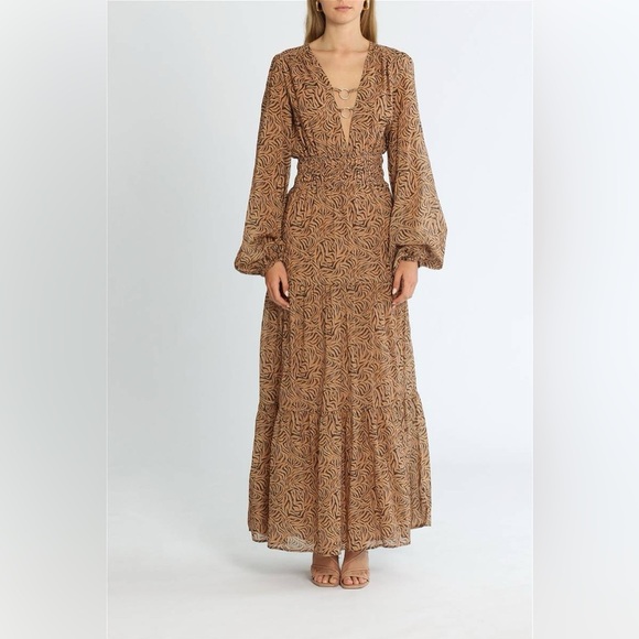 NWT Anthropologie Charlie Holiday Whitney Maxi Dress Cotton Animal Print Brown M - Picture 1 of 16